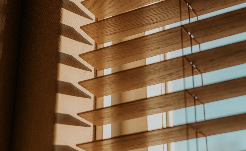 Wooden blinds and window coverings installed in a Calgary home
